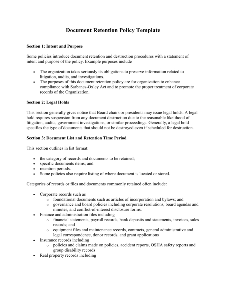Document Retention Policy Template For Data Retention Policy Template