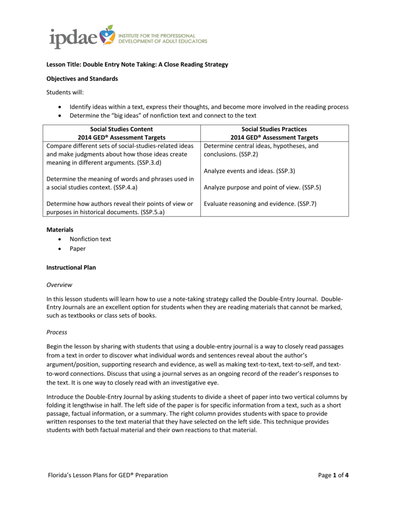 Double Entry Note Taking Inside Double Entry Journal Template For Word