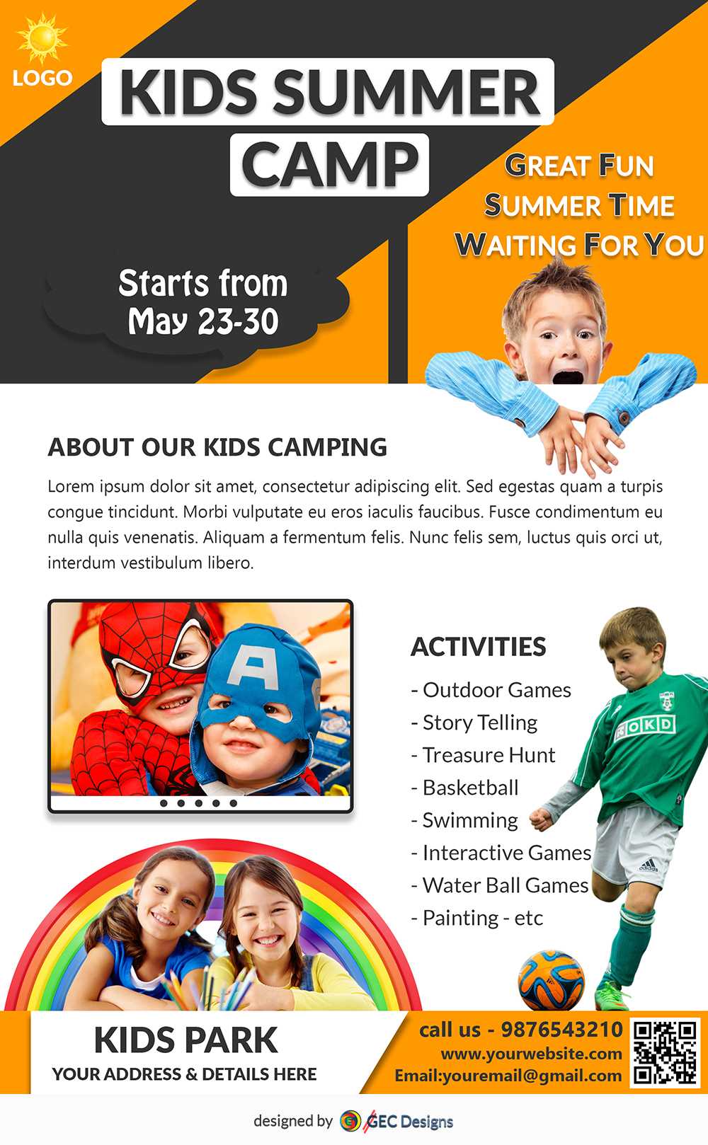 Download Free Sporty Fun Kids Summer Camp Flyer Design Templates Pertaining To Free Summer Camp Flyer Template