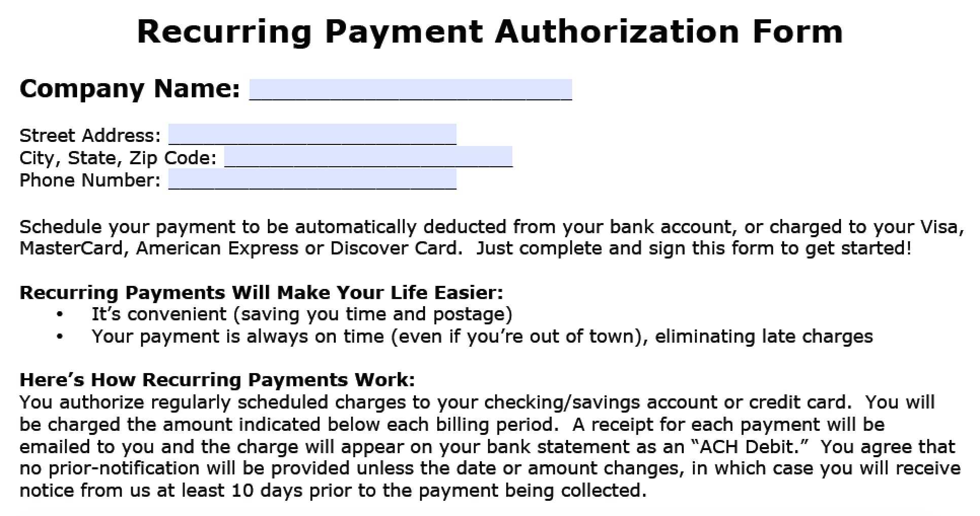 Download Recurring Payment Authorization Form Template Regarding Credit Card Billing Authorization Form Template