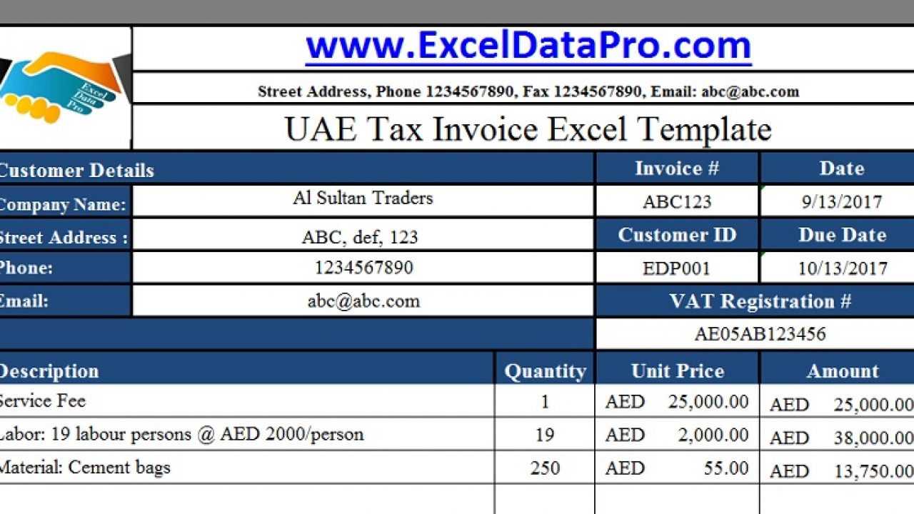 Download Uae Vat Tax Invoice Excel Template As Per The Inside Export Invoice Template Quickbooks