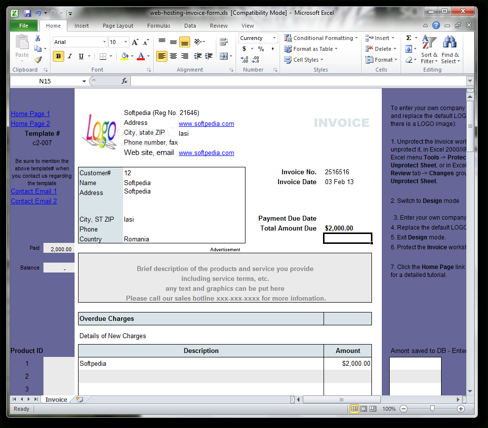 Download Web Hosting Invoice Form Throughout Excel Invoice Template 2003