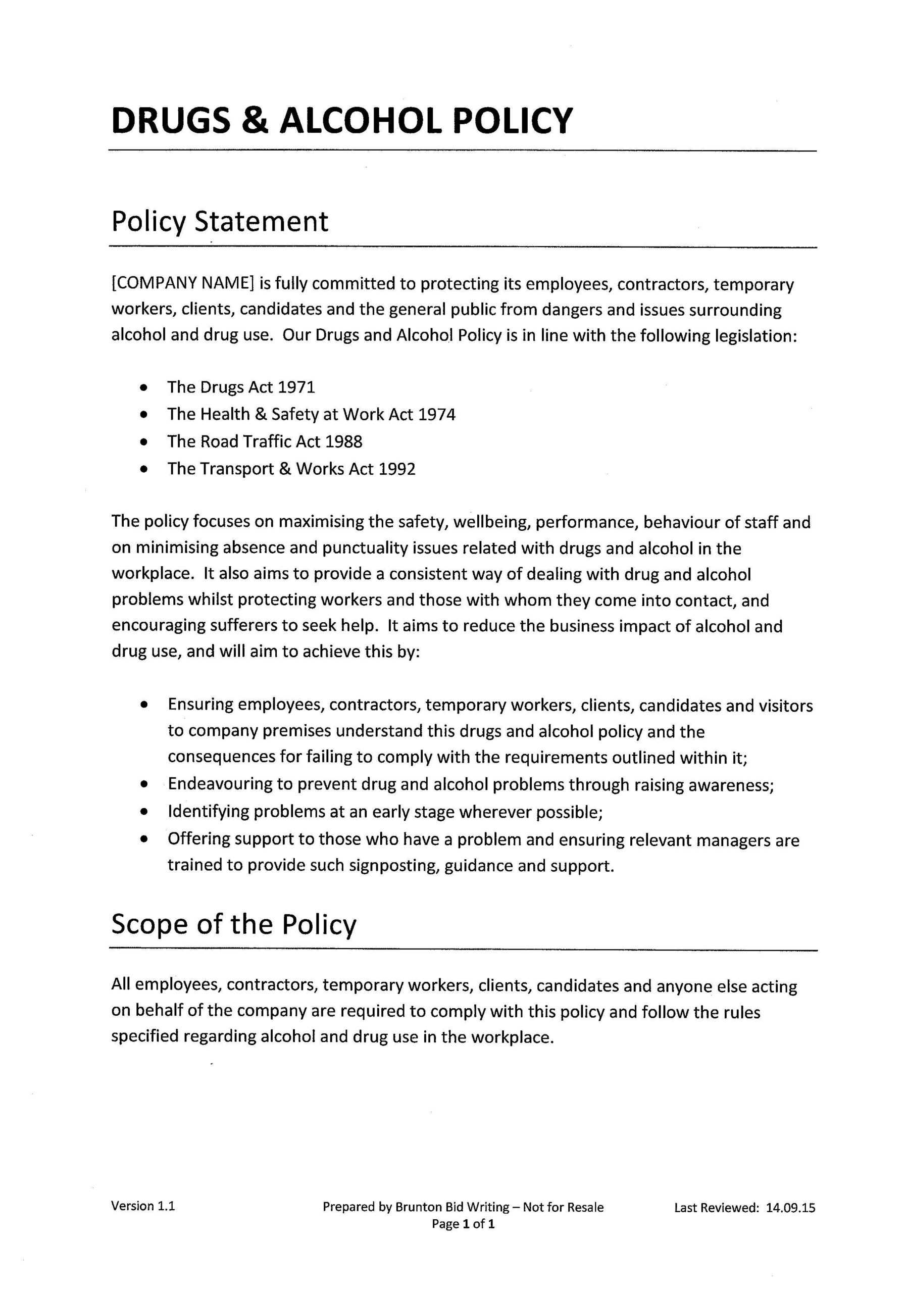 Drug Free Workplace Policy Template ] – Drug Free Workplace Inside Drug And Alcohol Policy Template