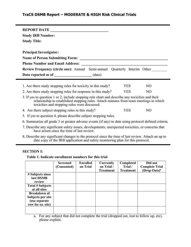 Dsmb Report Form Template Inside Dsmb Report Template