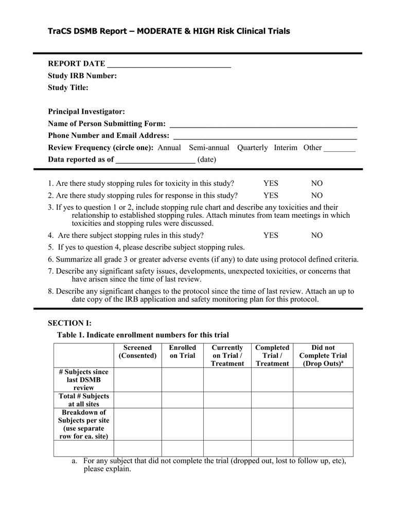 Dsmb Report Form Template Throughout Clinical Trial Report Template