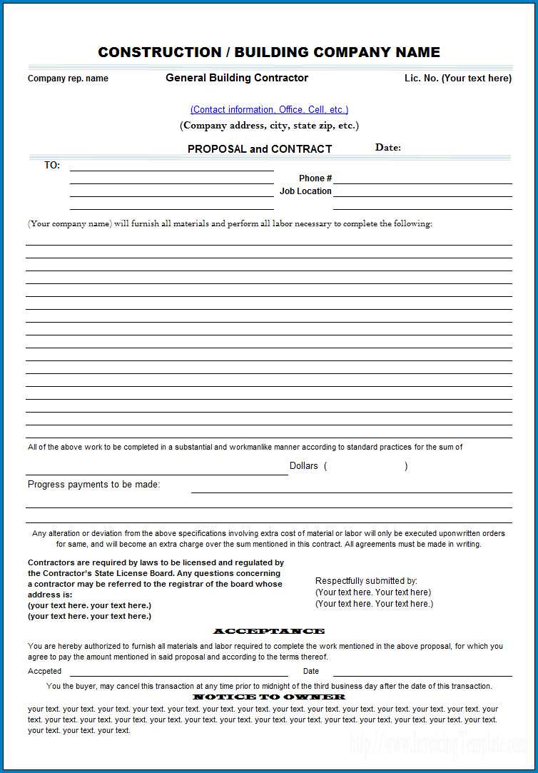 √ Free Printable Construction Proposal Template | Templateral In Free Contractor Proposal Template