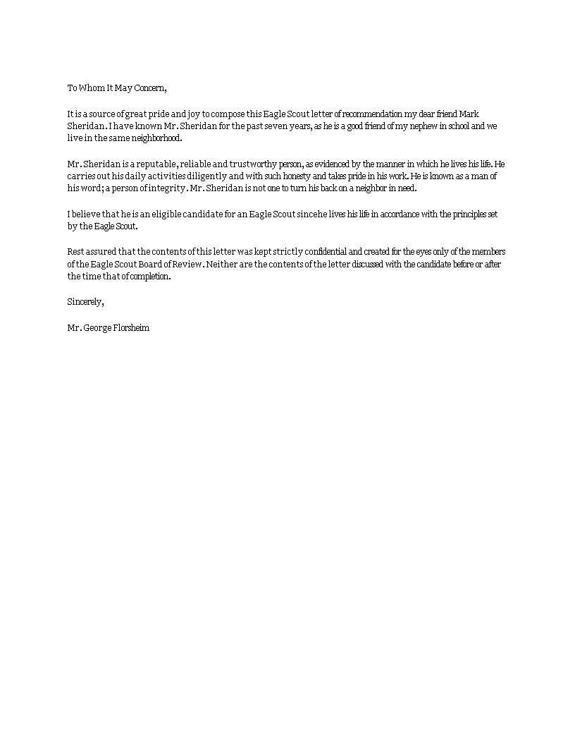 Eagle Scout Recommendation Letter | Templates At Inside Eagle Scout Recommendation Letter Template