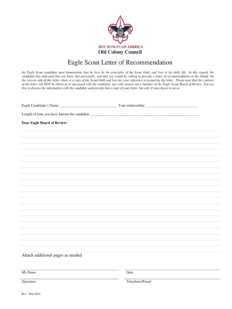 Eagle Scout Reference Letter Request – Fill Online With Regard To Eagle Scout Recommendation Letter Template