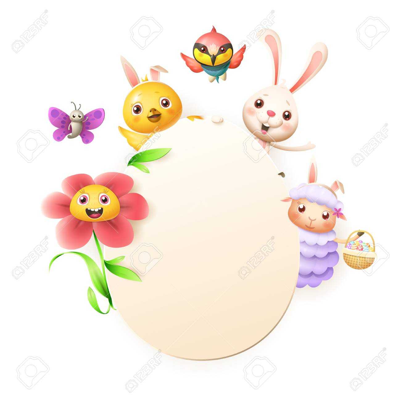 Easter Greeting Card Template – Easter Bunny, Chicken, Flower,.. With Regard To Easter Chick Card Template