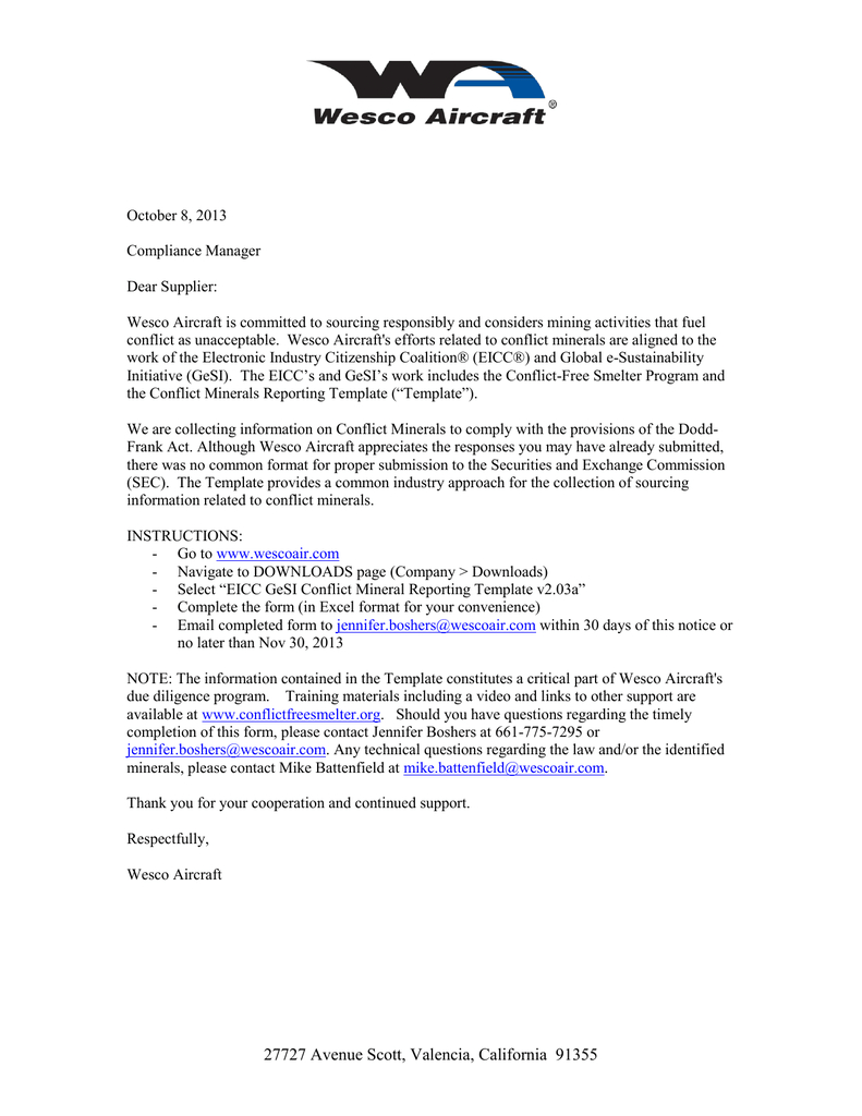 Eicc Gesi Conflict Mineral Reporting Notice Oct 2013 Regarding Eicc Conflict Minerals Reporting Template