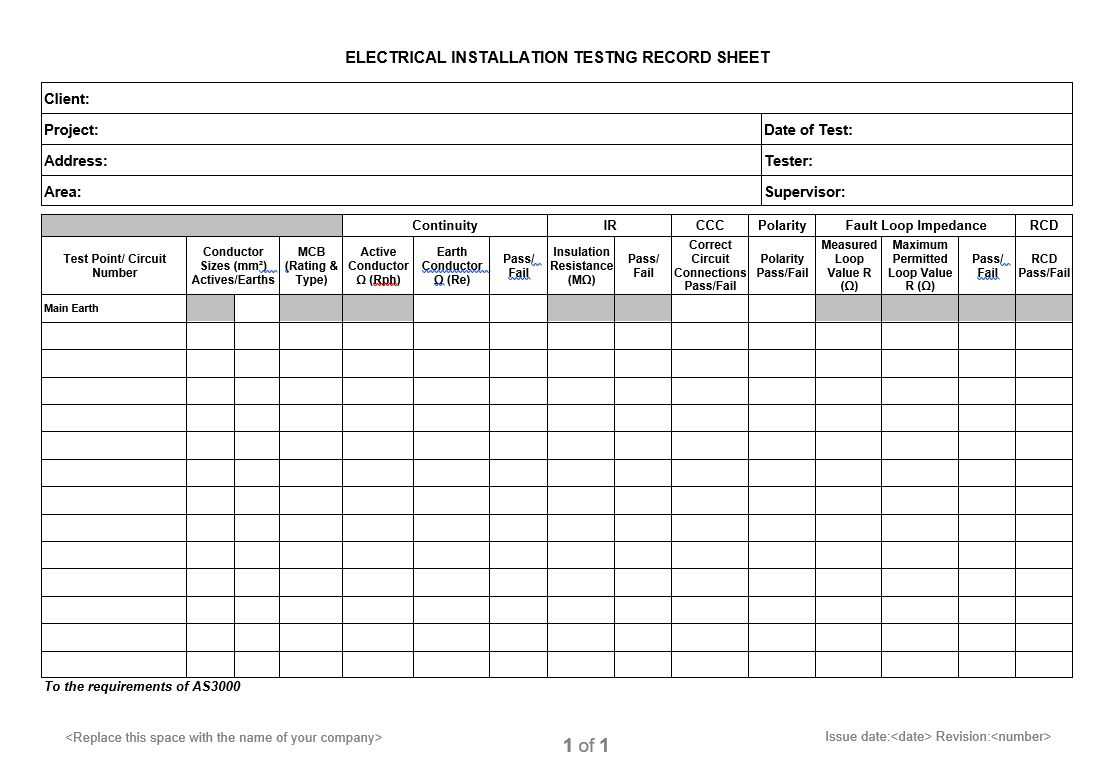Electrical Installation Testing Record Sheet Pertaining To Electrical