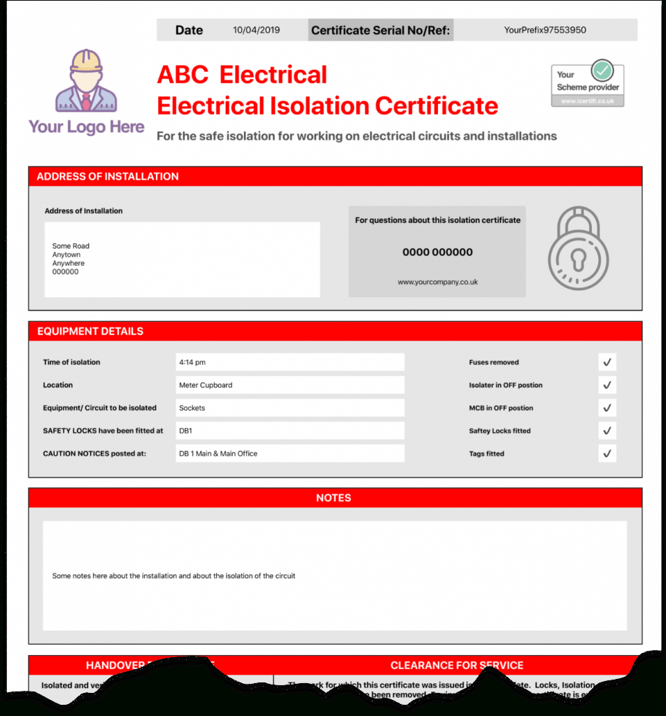 Electrical Isolation Certificate | Send Unlimited Pertaining To Electrical Isolation Certificate Template