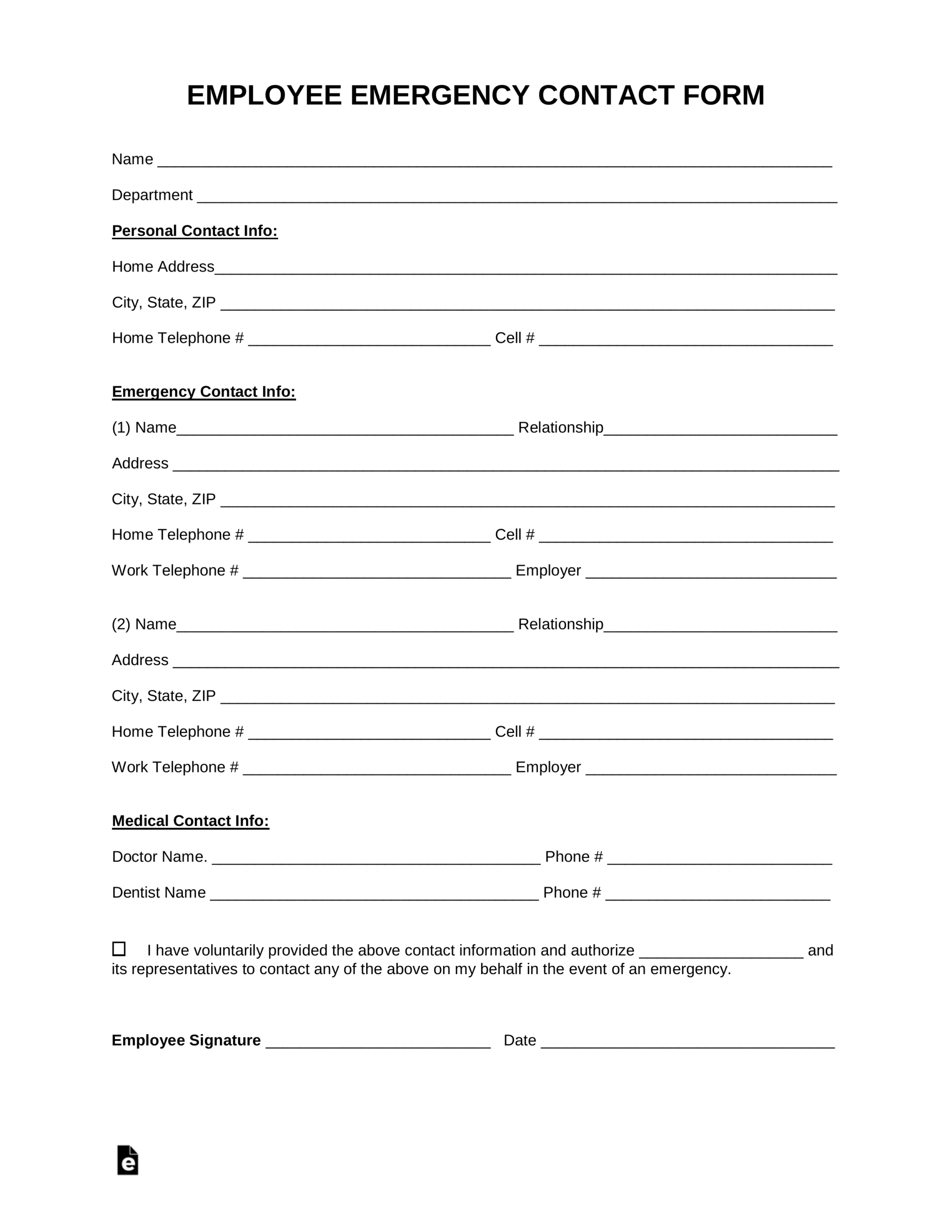 Emergency Contact Form Word Doc - Tunu.redmini.co Throughout Employee Card Template Word