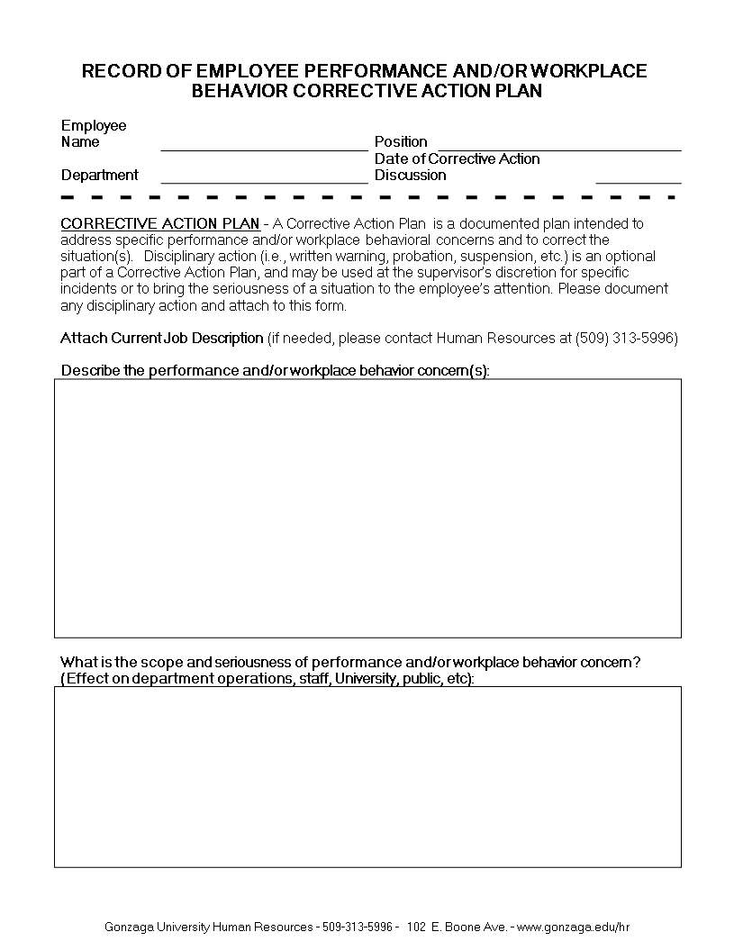 Employee Corrective Action Plan | Templates At In Employee Corrective Action Plan Template