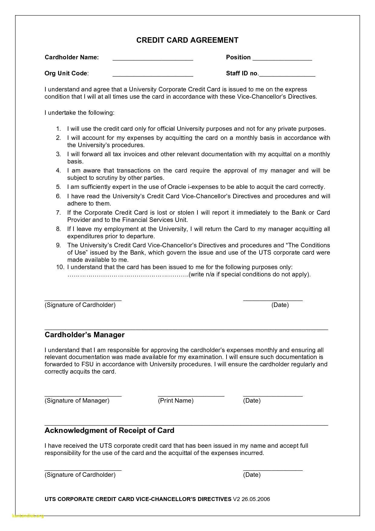 Employee Credit Card Agreement | Business Template Within Corporate Credit Card Agreement Template