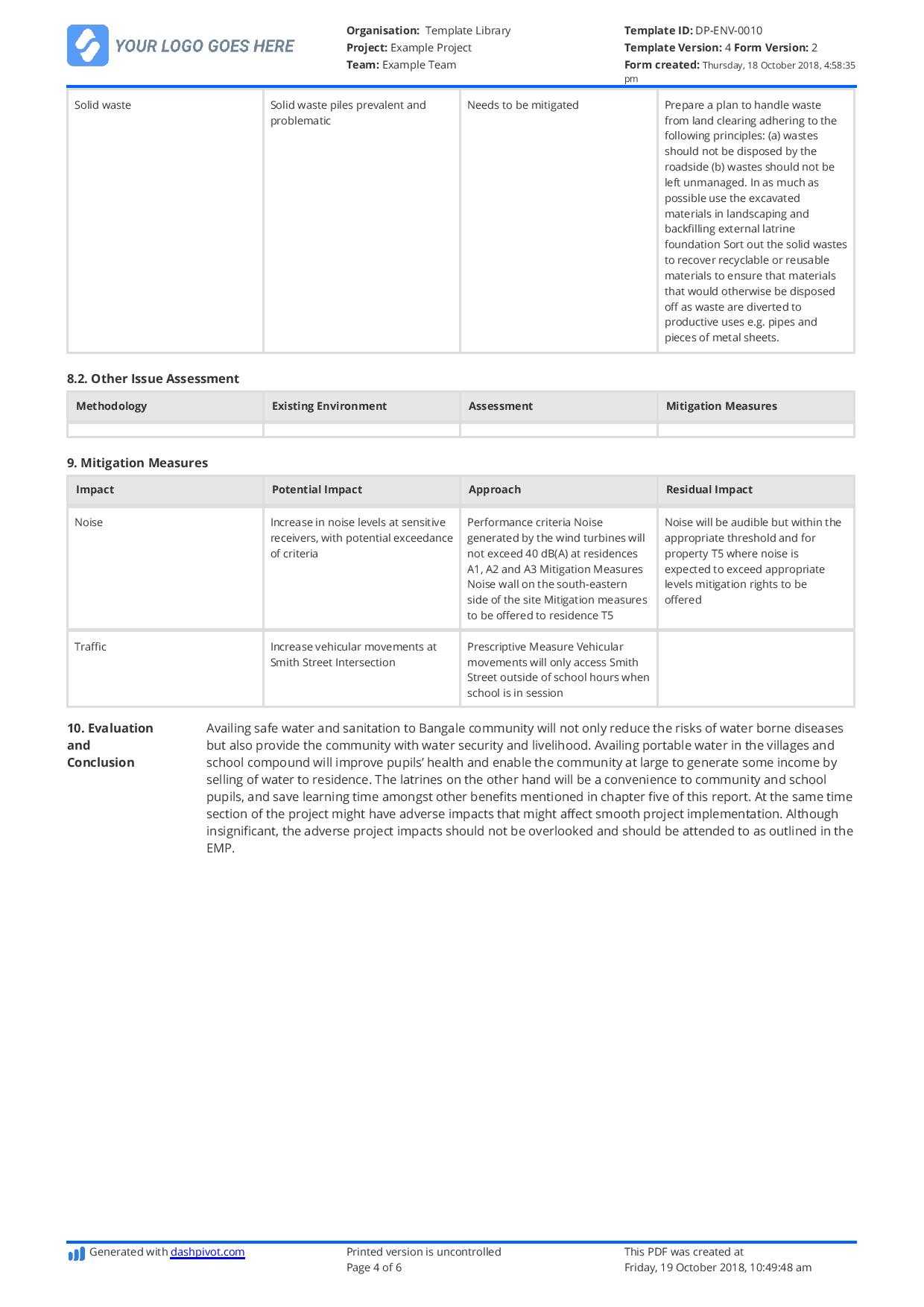 Environmental Impact Statement Example (Free And Customisable) Intended For Environmental Impact Report Template