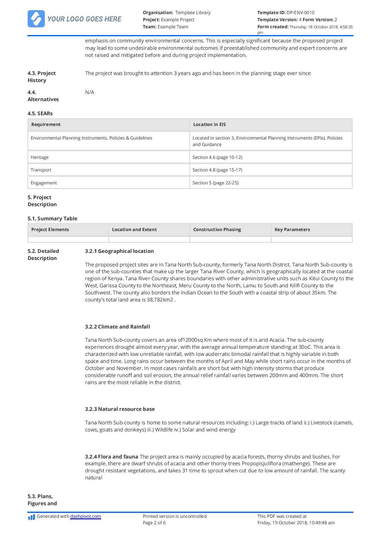 Environmental Impact Statement Example (Free And Customisable) With Regard To Environmental Impact Report Template