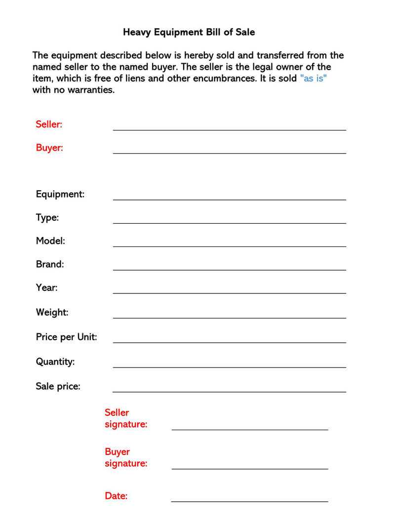 Equipment Bill Of Sale (Free Forms & Templates) Word | Pdf Intended For Equipment Bill Of Sale Template