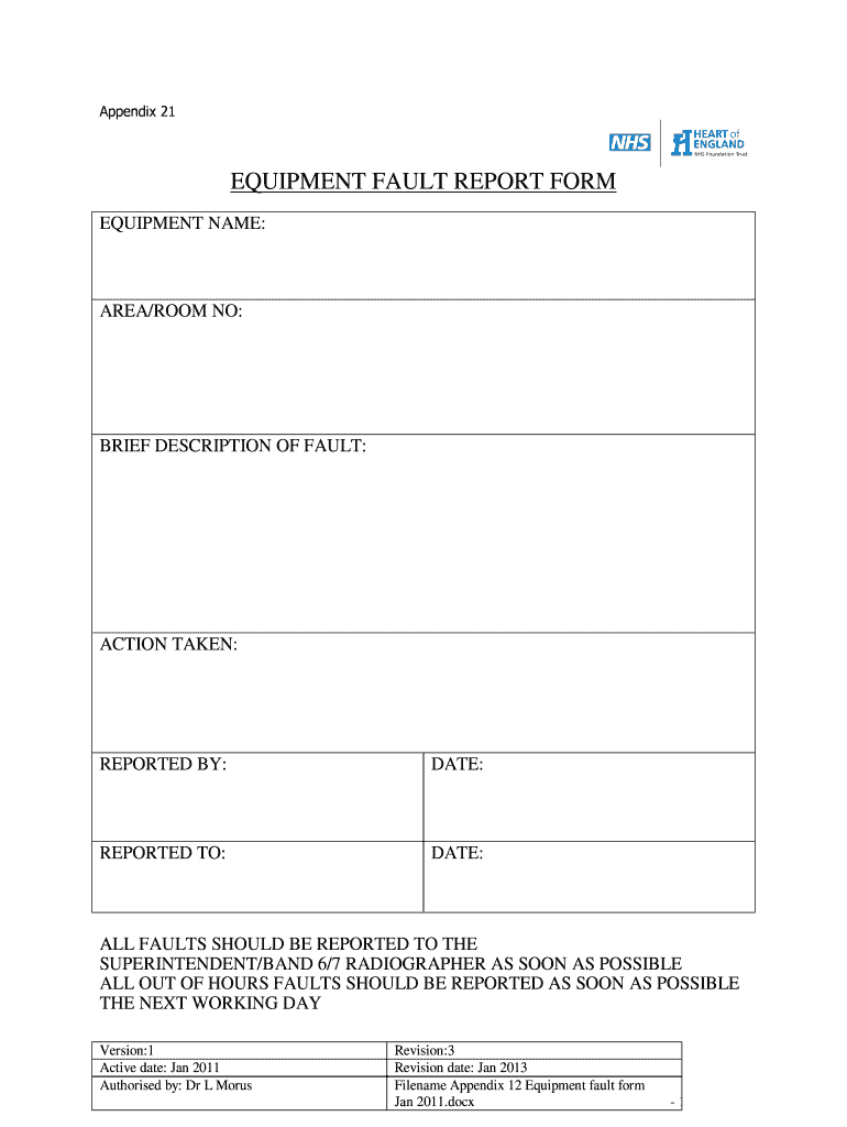 Equipment Fault Report - Fill Online, Printable, Fillable Pertaining To Equipment Fault Report Template