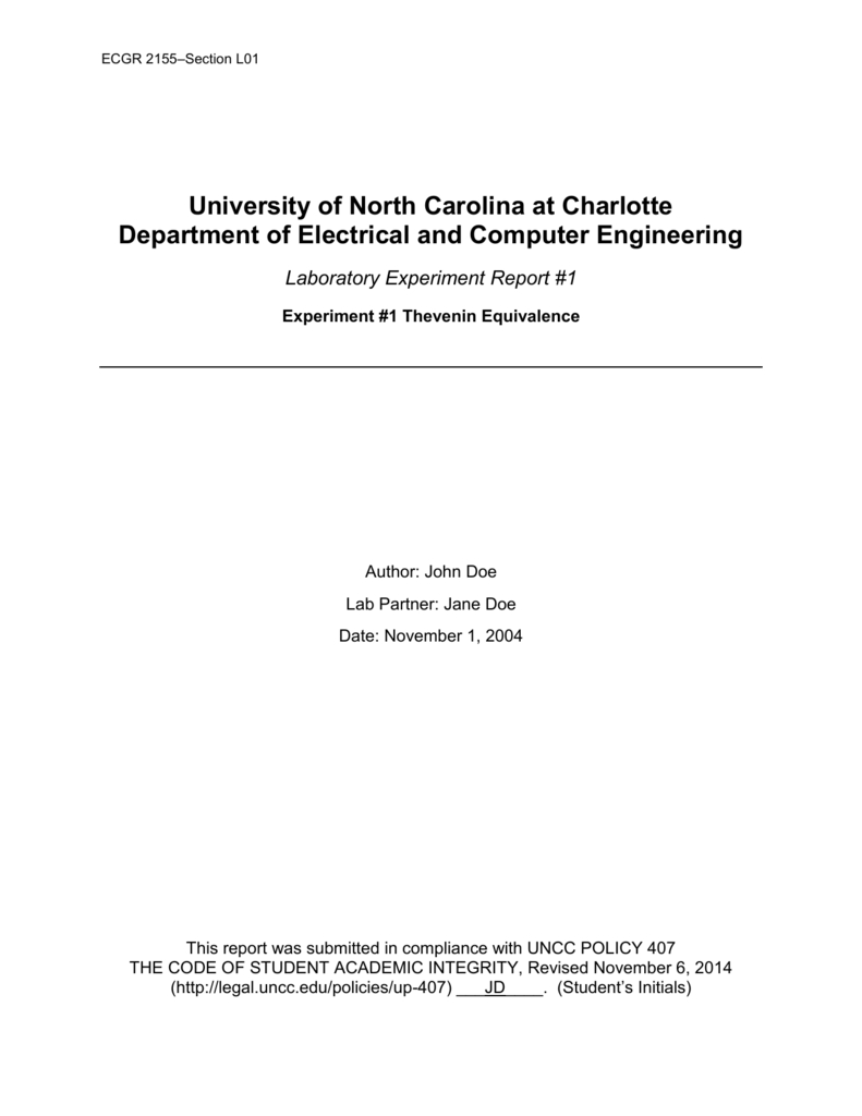 Example Lab Report – Electrical And Computer Engineering At Unc Pertaining To Engineering Lab Report Template