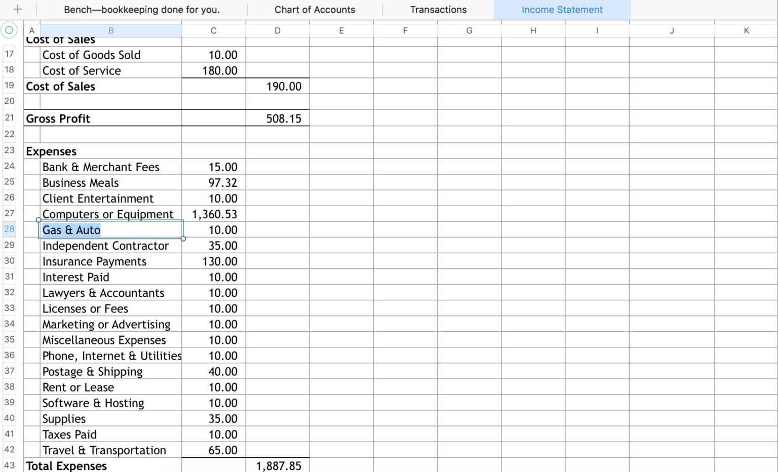 bench bookkeeping