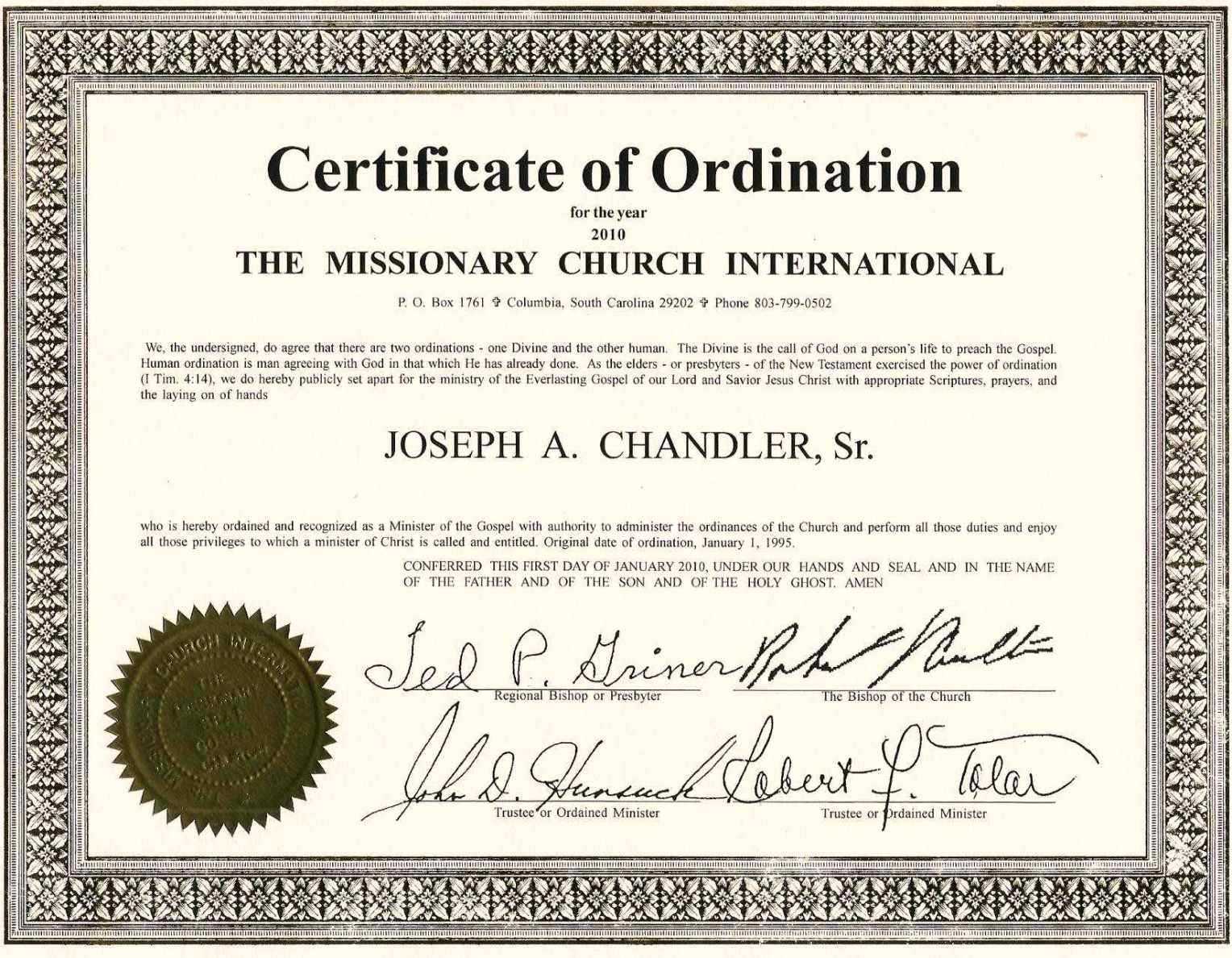 Exceptional Printable Ordination Certificate | Dan's Blog In Free Ordination Certificate Template