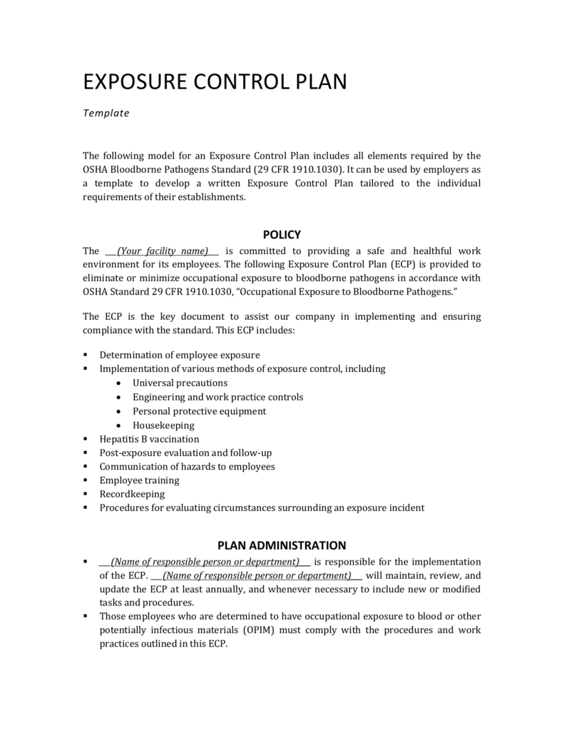 Exposure Control Plan Template Regarding Exposure Control Plan Template