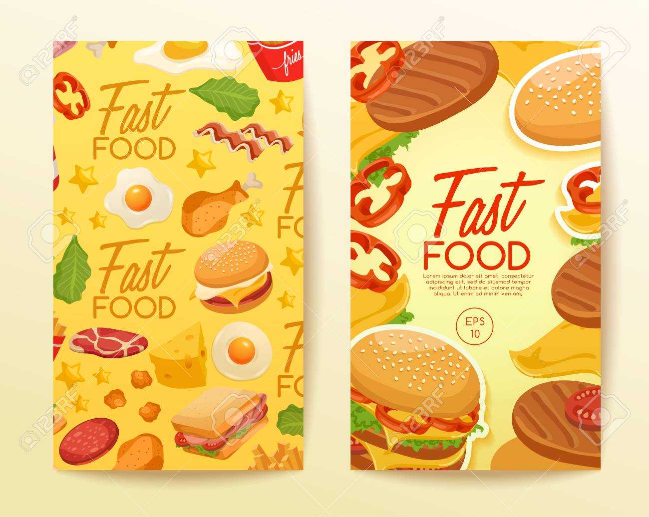 Fast Food Elements : Vertical Banner Template : Vector Illustration With Food Banner Template