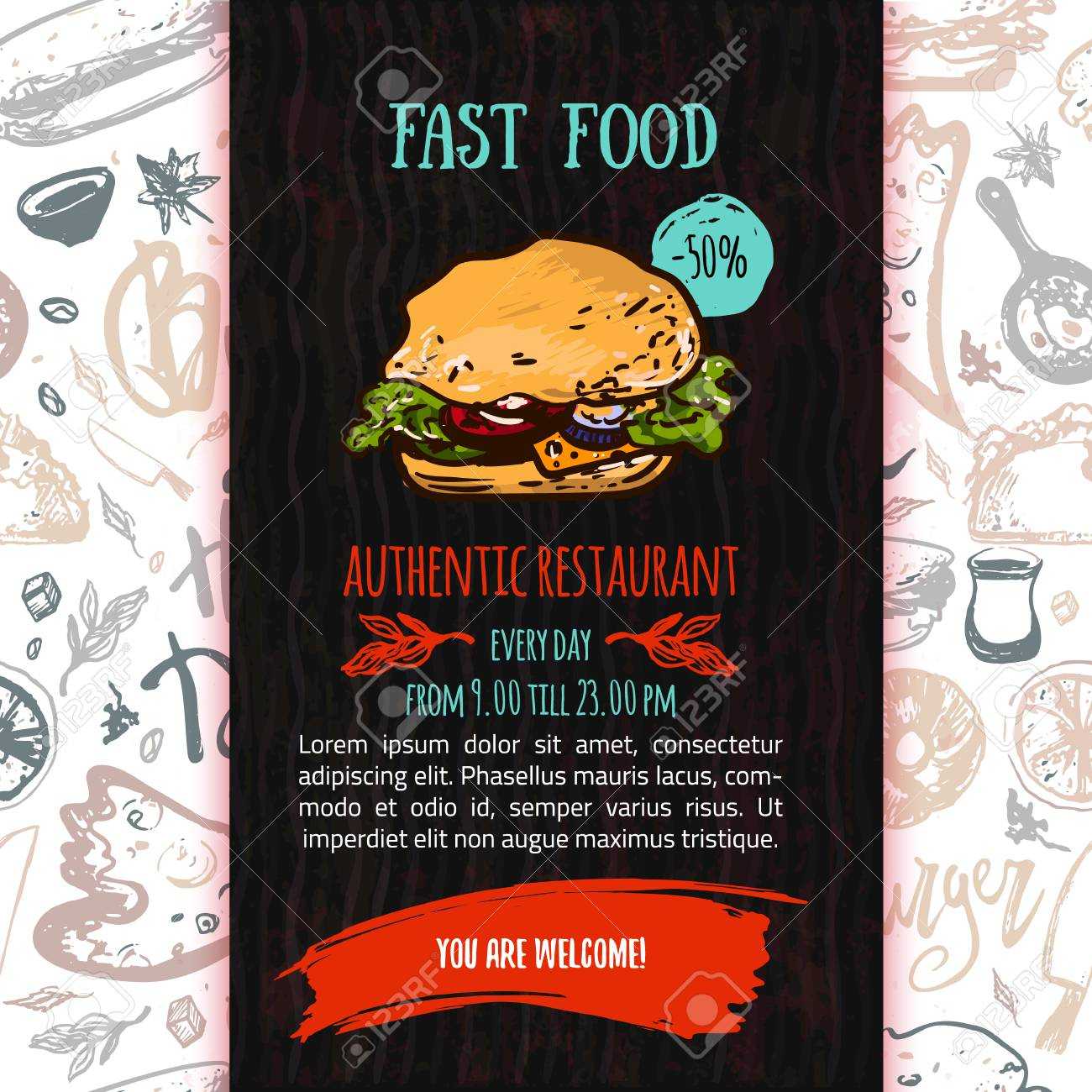 Fast Food Menu Design Template With Hand Drawn Vector Illustration Inside Fast Food Menu Design Templates