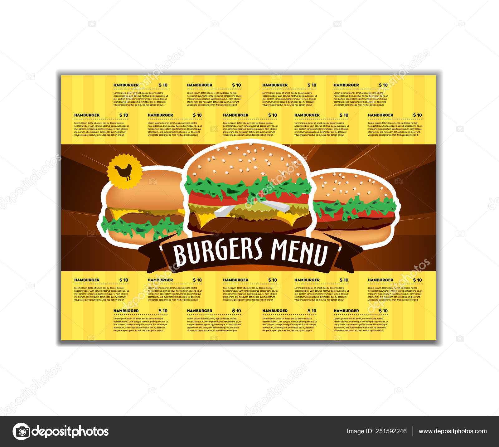 Fast Food Or Burgers Menu Design Template In A4 Size With Regard To Fast Food Menu Design Templates