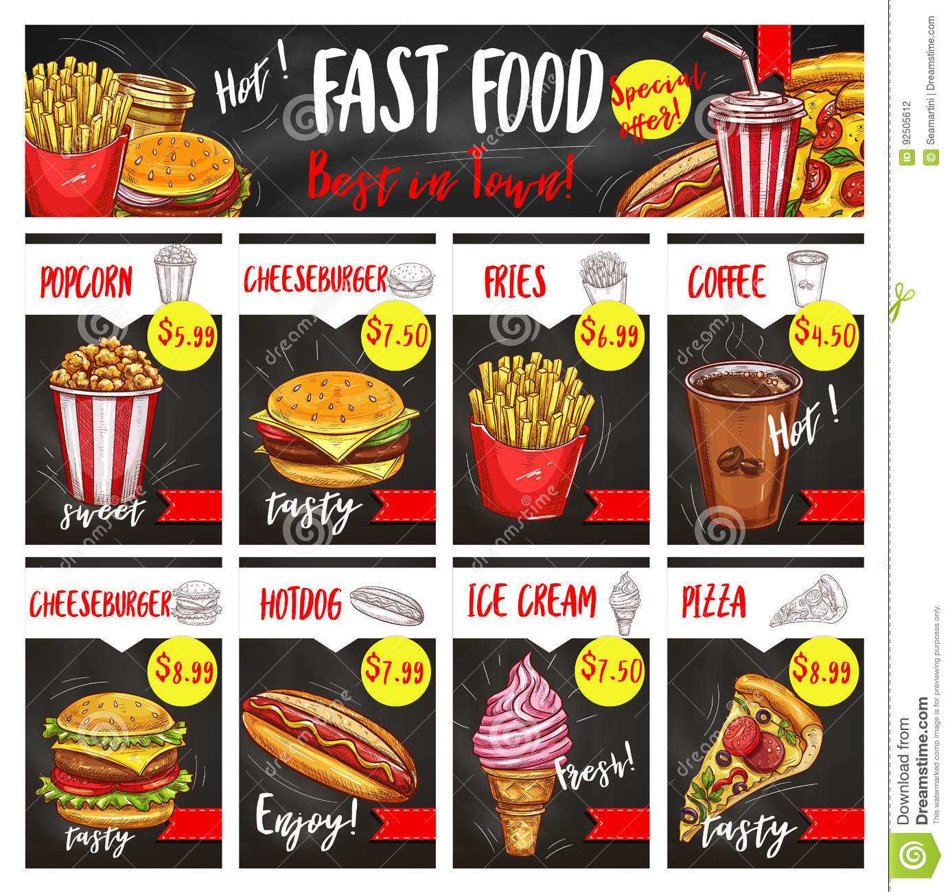 Fast Food Restaurant Menu Board Template Design Stock Vector In Fast Food Menu Design Templates