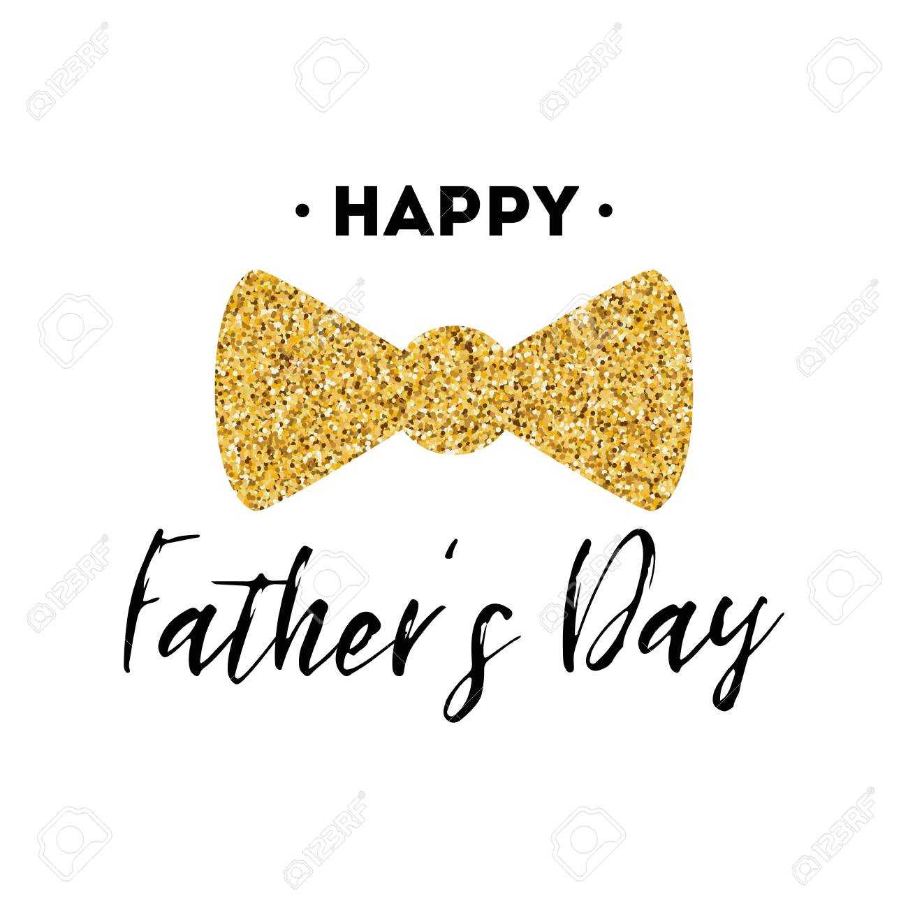 Fathers Day Card Design With Lettering, Golden Bow Tie Butterfly Throughout Fathers Day Card Template
