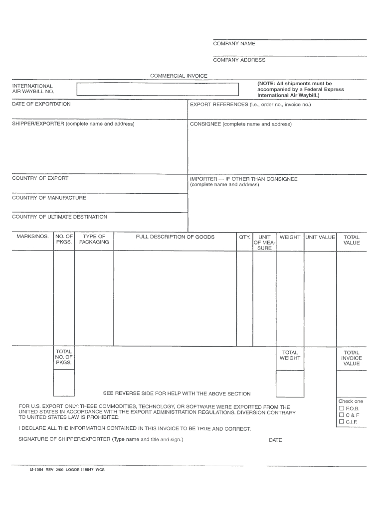 fedex commercial invoice template excel