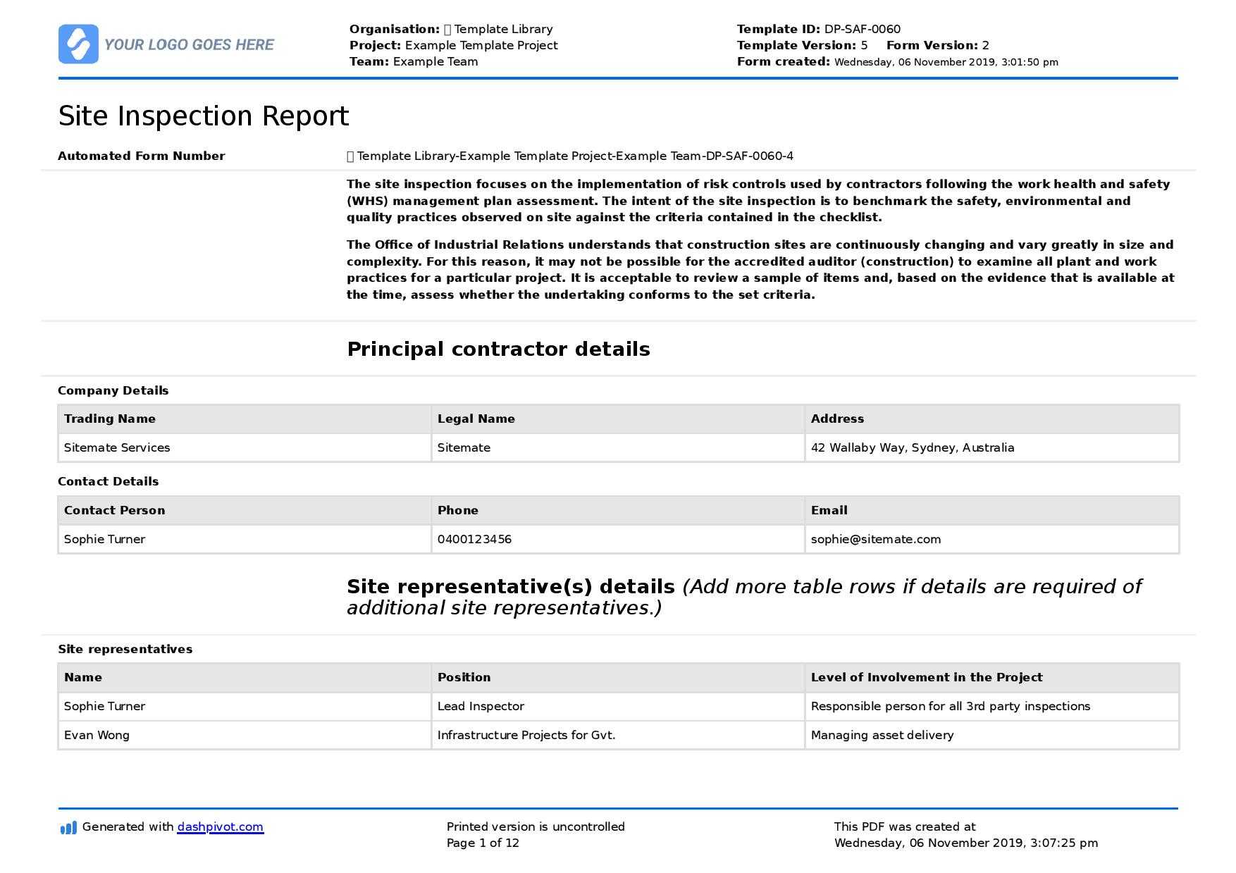 Field Inspection Report Template (Free To Use And Better For In Field Report Template