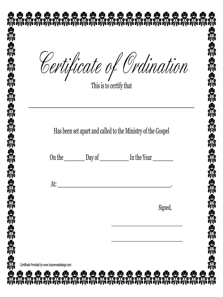 Fillable Online Printable Certificate Of Ordination With Free Ordination Certificate Template