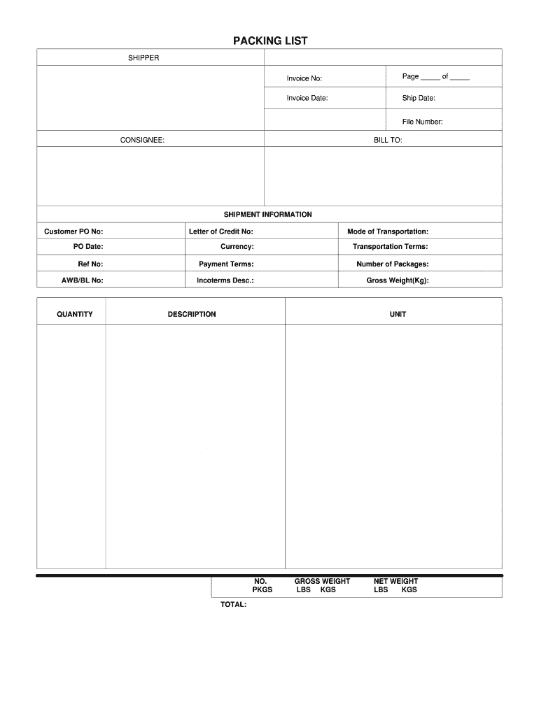 Fillable Packing List Pdf – Fill Online, Printable, Fillable Pertaining To Commercial Invoice Packing List Template
