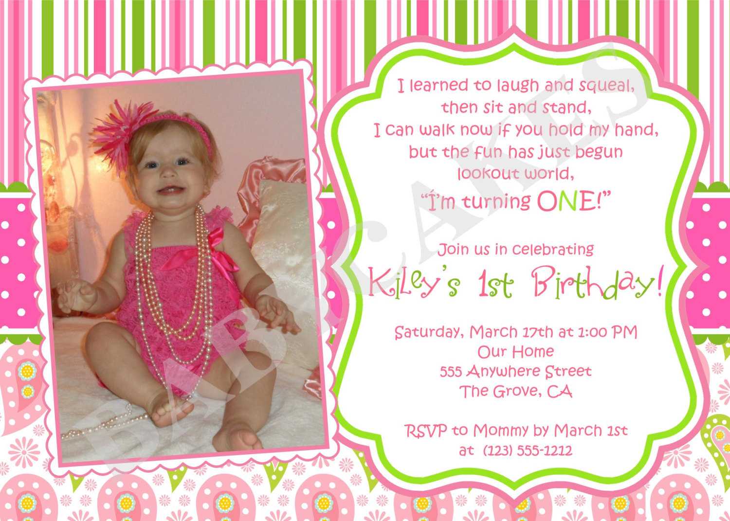 First Birthday Invitation Wording Ideas – Bagvania Regarding First Birthday Invitation Card Template