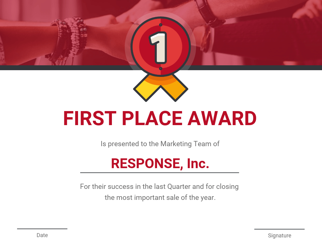 First Place Award Certificate Template Inside First Place Award Certificate Template