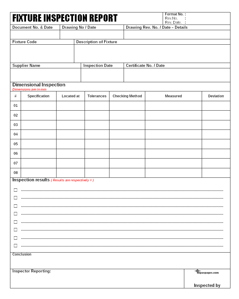 Fixture Inspection Documentation For Engineering - Inside Engineering Inspection Report Template