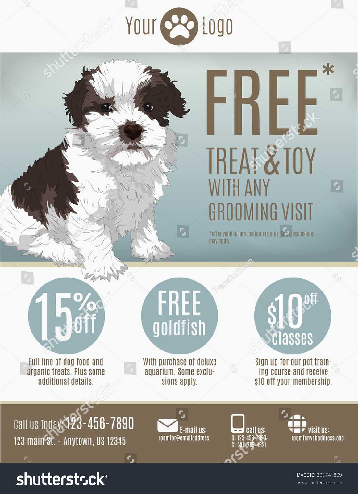 Flyer Template Pet Store Groomer Discount Stock Vector Pertaining To Dog Grooming Flyers Template