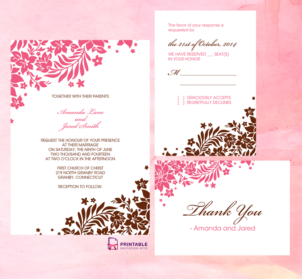 Foliage Borders Invitation, Rsvp And Thank You Cards Regarding Free Printable Wedding Rsvp Card Templates