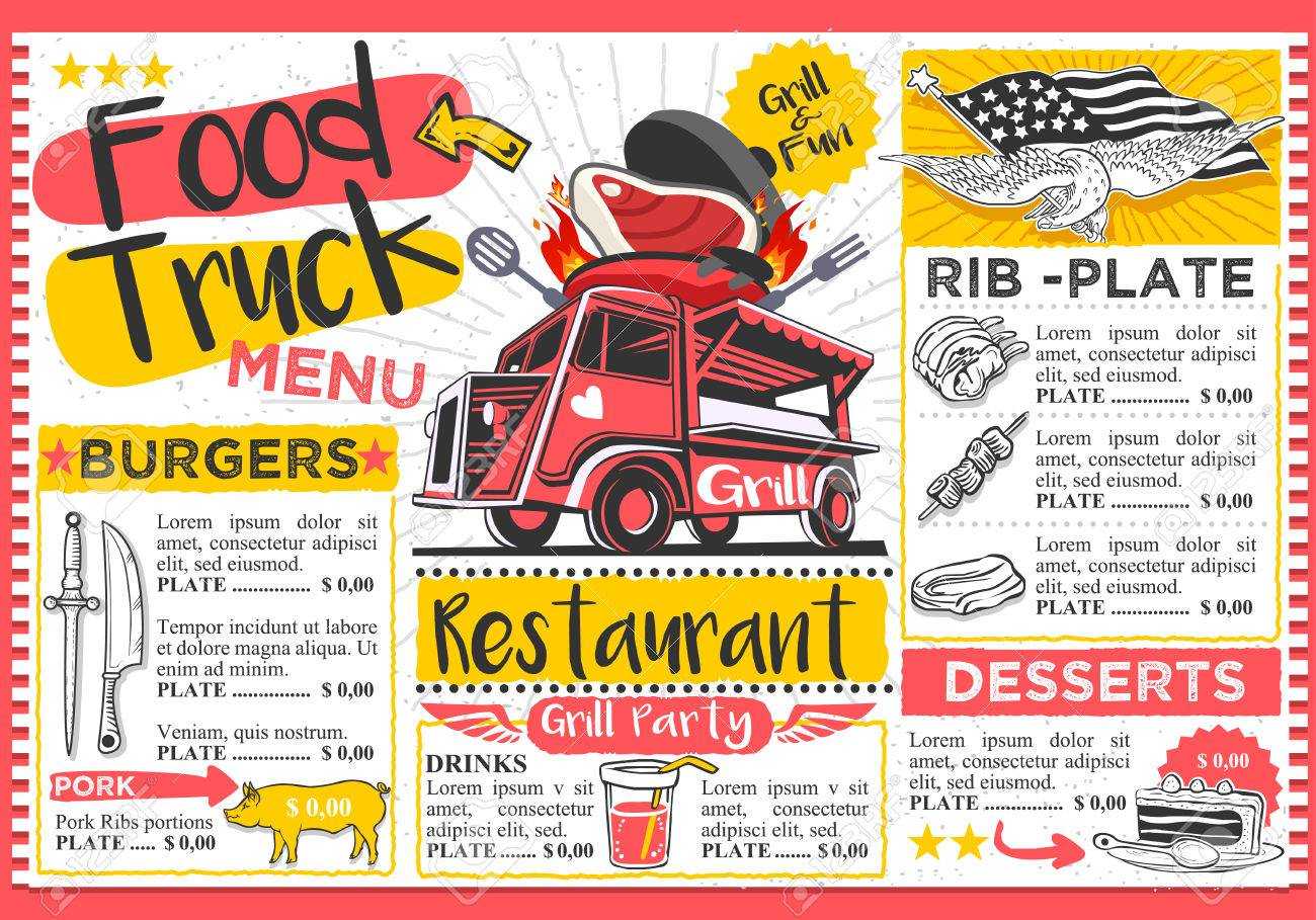 Food Truck Festival Vector Menu Template Design. In Food Truck Menu Template