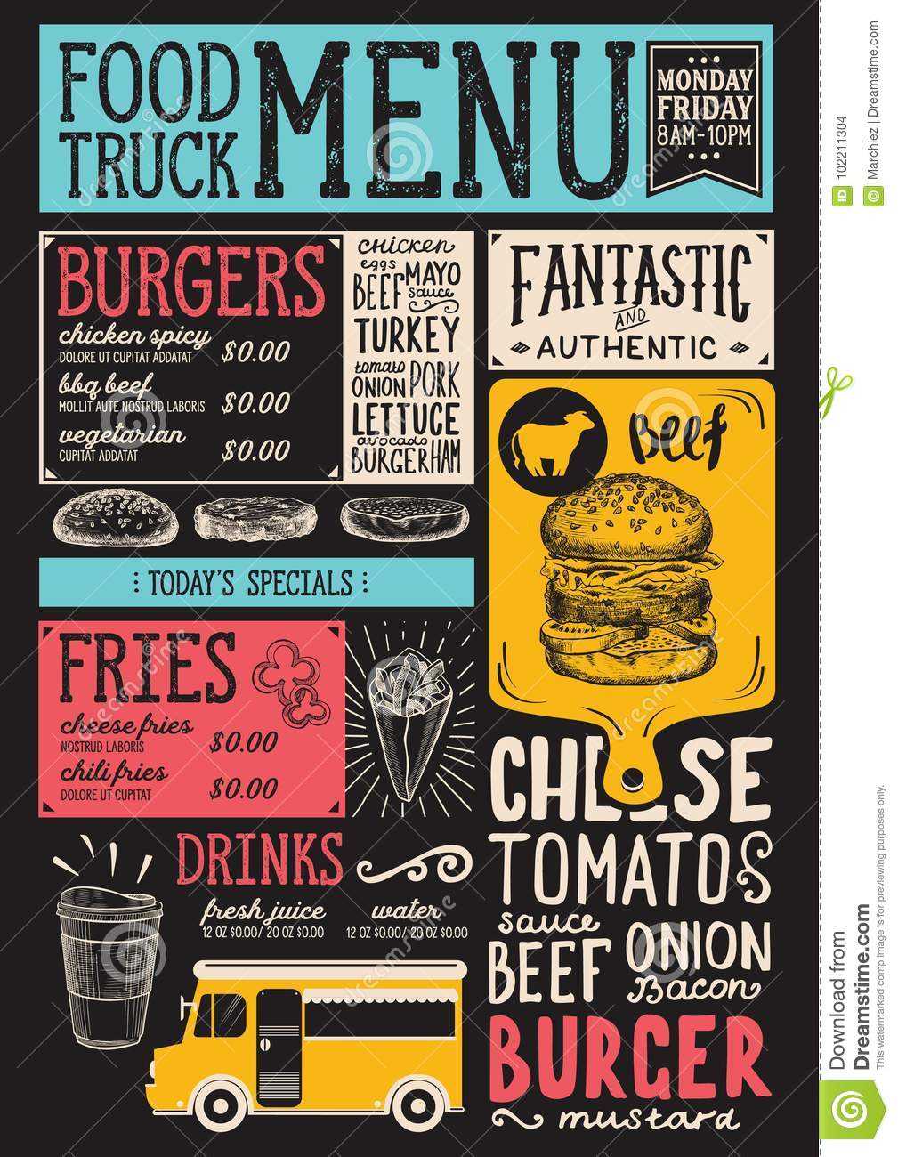 Food Truck Menu Template. Stock Vector. Illustration Of Regarding Food Truck Menu Template
