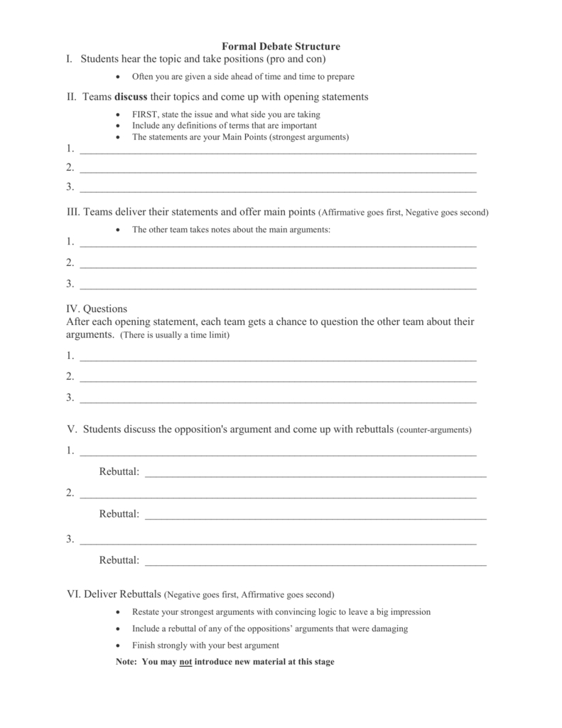 Formal Debate Structure Pertaining To Debate Notes Template