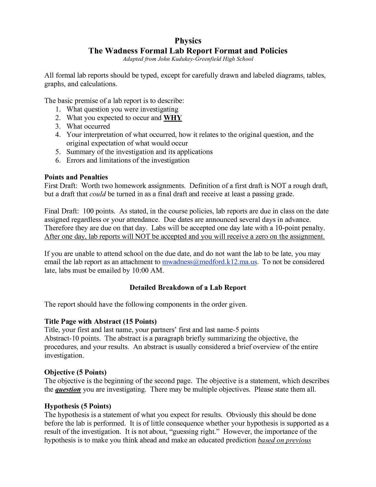 Formal Lab Report Template Physics : Biological Science With Formal Lab Report Template