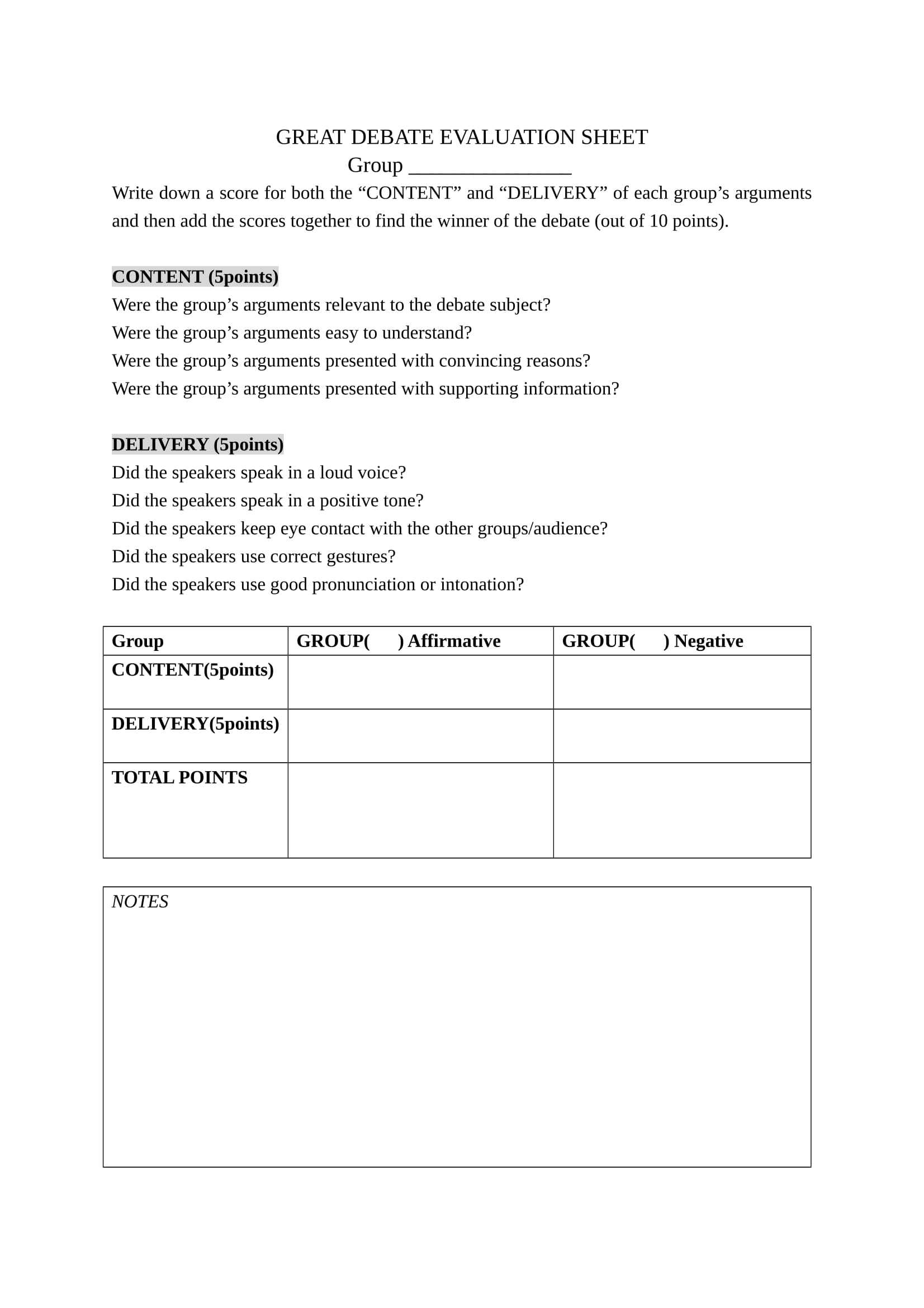 Free 14+ Debate Evaluation Forms In Pdf | Ms Word Within Debate Notes Template