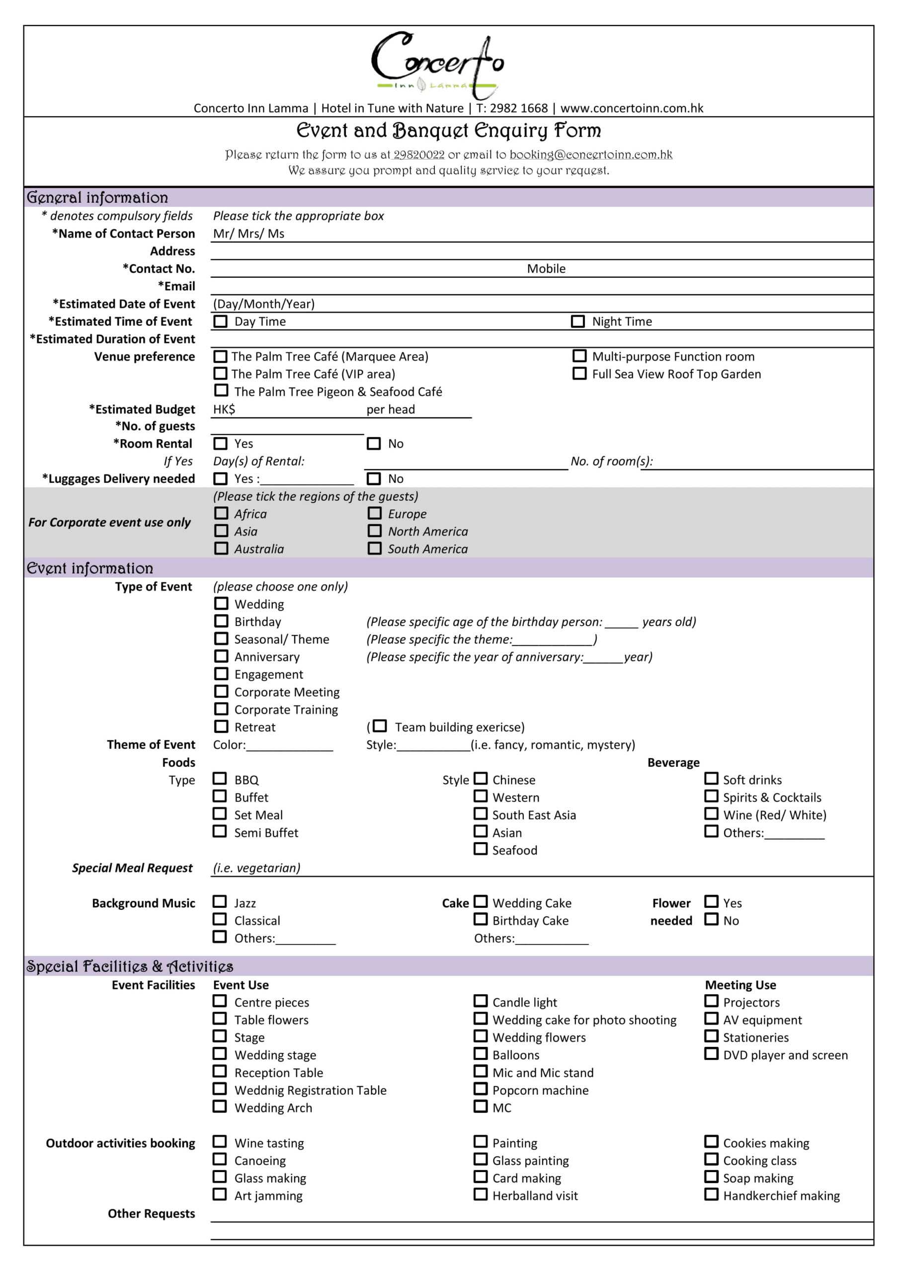 Free 5+ Restaurant Enquiry Forms In Pdf Regarding Enquiry Form Template Word