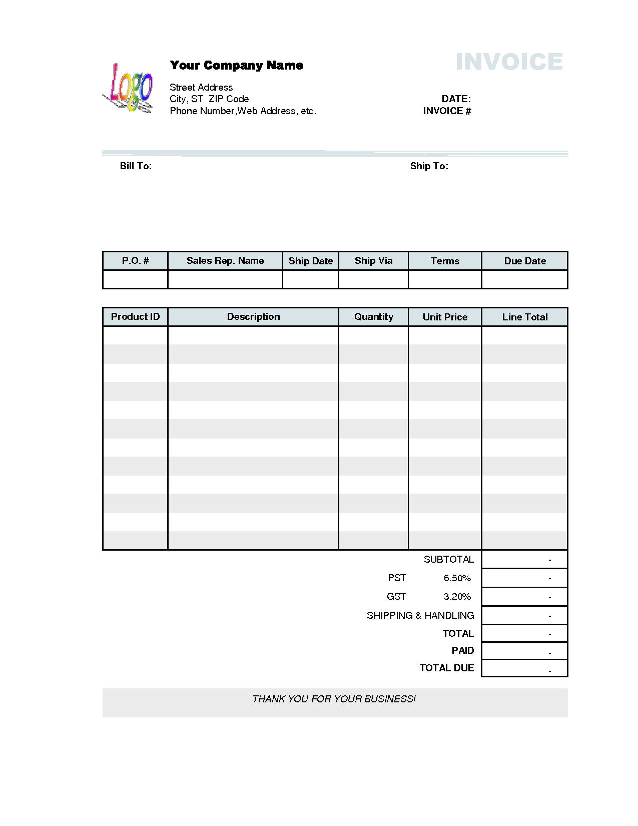 Free Business Invoice Template Download Pdf In Free Business Invoice Template Downloads