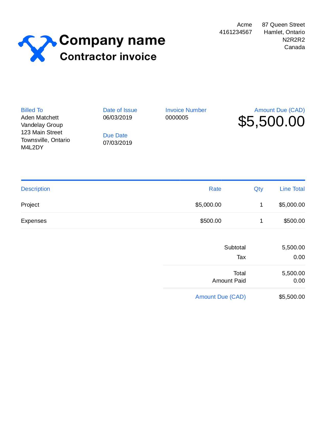 Free Contractor Invoice Template. Customize And Send In 90 Within Contractors Invoices Free Templates