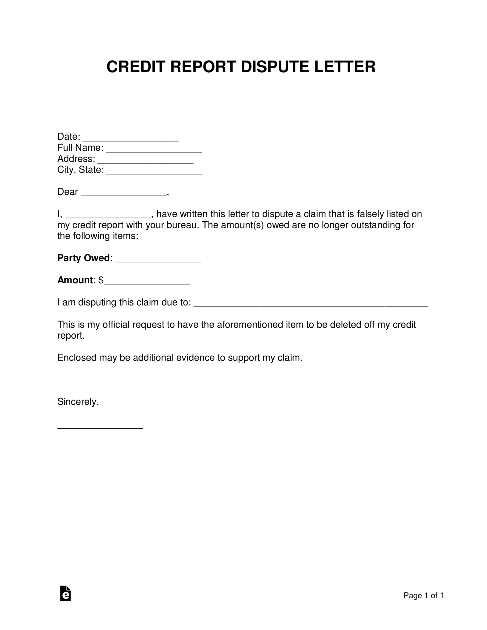 Free Credit Report Dispute Letter Template – Sample – Word For Dispute